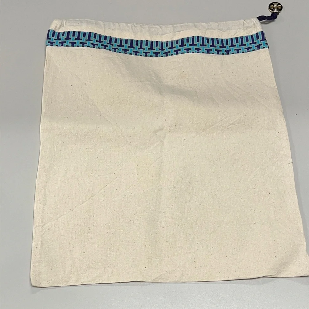 Tory Burch Cream Dust Bag with Blue Trim & gold tone logo